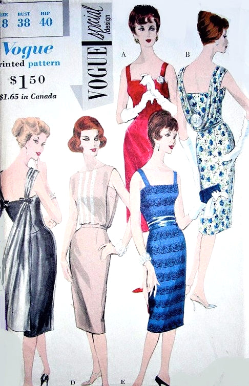 1960s DRAMATIC Cocktail Evening Party Dress Pattern VOGUE Special Design 4112 Optional Back Cowl Drape Several Style Versions Bust 38 Vintage Sewing Pattern UNCUT