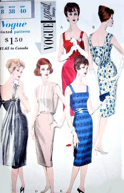 1960s DRAMATIC Cocktail Evening Party Dress Pattern VOGUE Special Design 4112 Optional Back Cowl Drape Several Style Versions Bust 38 Vintage Sewing Pattern UNCUT