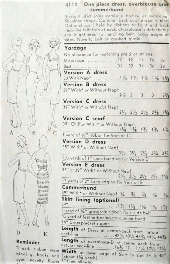 1960s DRAMATIC Cocktail Evening Party Dress Pattern VOGUE Special Design 4112 Optional Back Cowl Drape Several Style Versions Bust 38 Vintage Sewing Pattern UNCUT