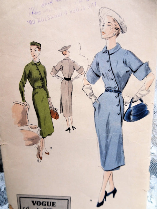 1950s COUTURe Detailed Dress Pattern VOGUE Special Design 4115 Eye Catching Diagonal Front,2 Versions Bust 32 Vintage Sewing Pattern