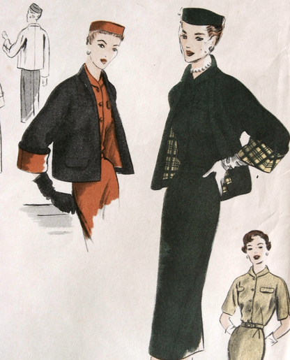 1950s STYLISH Slim Dress and Box Jacket Pattern VOGUE Special Design 4124 Beautiful Jacket Wide Cuffs, Slightly Tailored Dress, Bust 34 Vintage Sewing Pattern