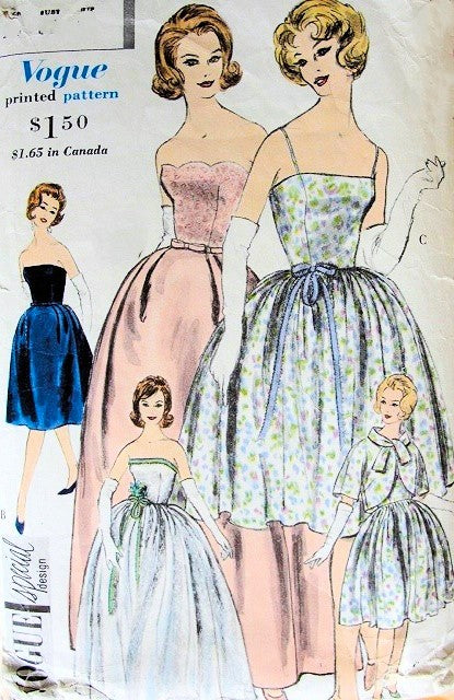1960 GORGEOUS Evening Gown Cocktail Party Dress and Bolero Jacket Pattern VOGUE Special Design 4170 Lovely Strapless Gown or Dinner Party Dress, Bolero and Petticoat, Bust 30 Vintage Sewing Pattern