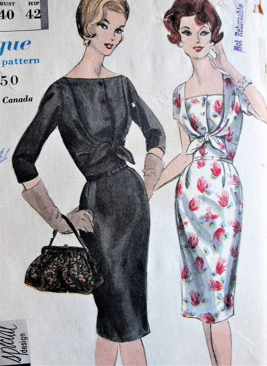 1960s STUNNING Day or Party Evening Dress Pattern VOGUE 4173 Interesting Bodice Slim Dress ,Bust 40 Vintage Sewing Pattern