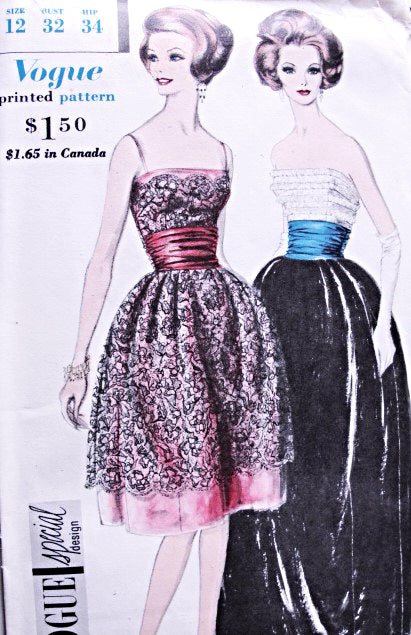 1960 Glamorous Evening or Cocktail Dress Pattern VOGUE SPECIAL DESIGN 4181 Strapless or Shoestring Straps With Cummerbund Pure Elegance Bust 32 Vintage Sewing Pattern FACTORY FOLDED