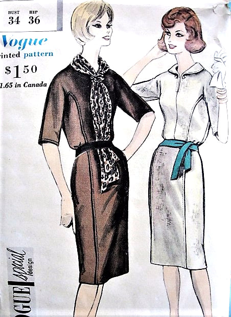1960s SMART Slim Dress and Scarf Pattern VOGUE Special Design 4184 Bust 34 Vintage Sewing Pattern UNCUT