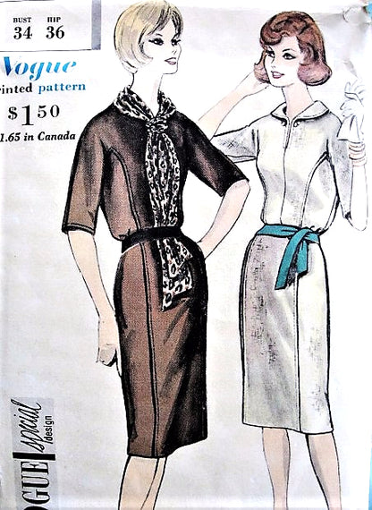 1960s SMART Slim Dress and Scarf Pattern VOGUE Special Design 4184 Bust 34 Vintage Sewing Pattern UNCUT
