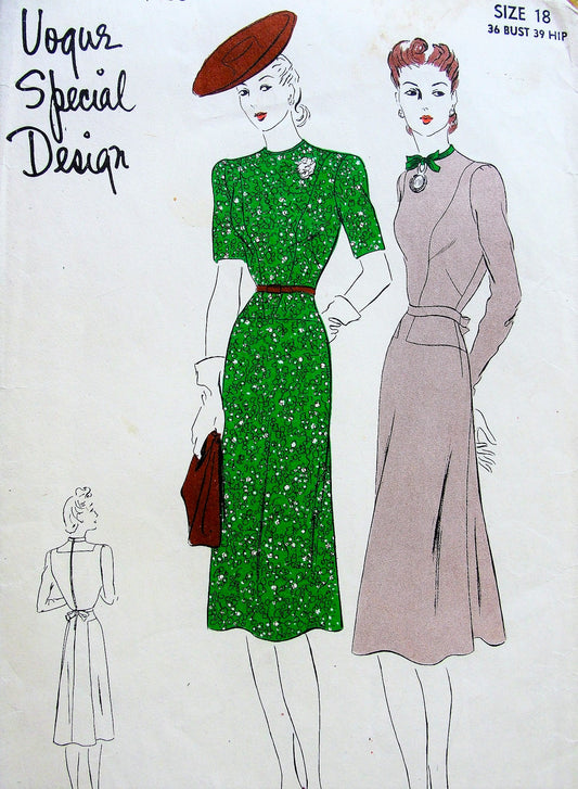 Late 1930s BEAUTIFUL Slim Silhouette Dress Pattern VOGUE Special Design 4184 Lovely Design, Bust 36 Vintage Sewing Pattern