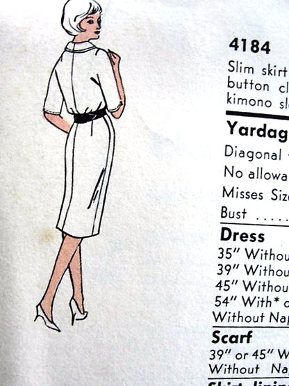 1960s SMART Slim Dress and Scarf Pattern VOGUE Special Design 4184 Bust 34 Vintage Sewing Pattern UNCUT
