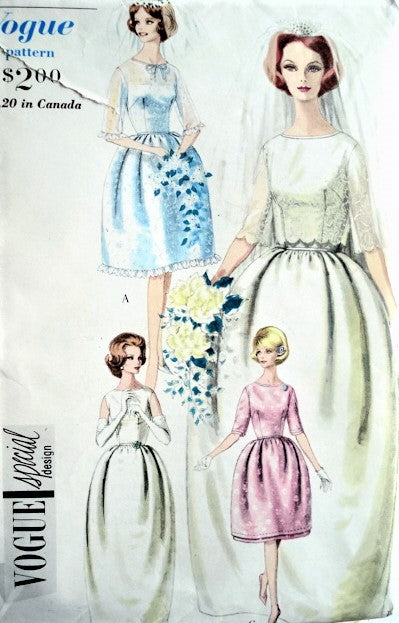 1960s BEAUTIFUL Bridal Gown Wedding Dress Bridesmaid Pattern VOGUE Special Design 4203 Lovely Bell Shaped, Bolero, Petticoat, Bust 31 Vintage Sewing Pattern FF