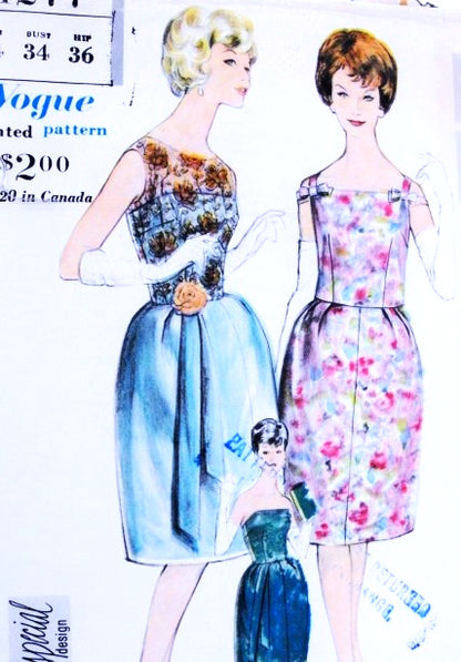 1960s BEAUTIFUL Strapless Cocktail Party Dress and Two Overblouse Styles Pattern VOGUE SPECIAL DESIGN 4277 Bust 34 Vintage Sewing Pattern