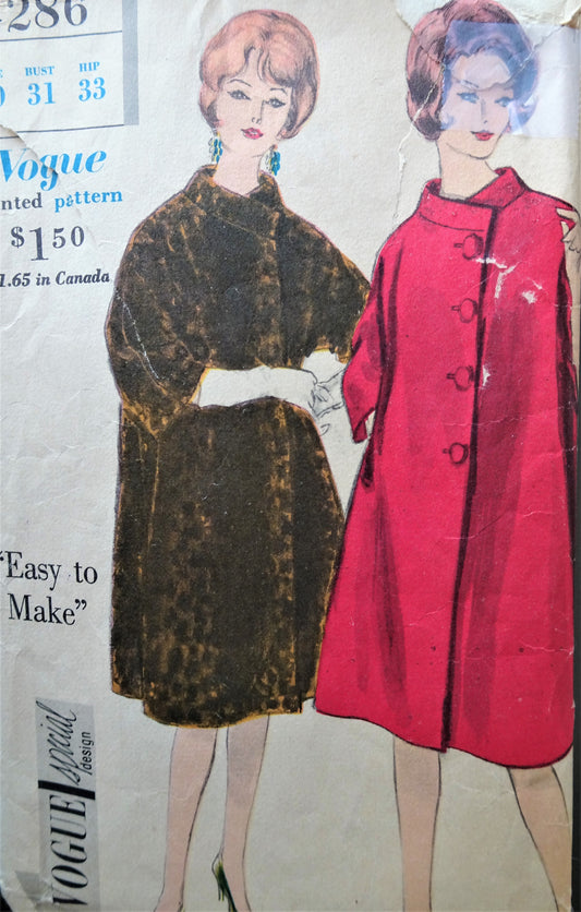 Early 60s ELEGANT Flared Coat Pattern VOGUE Special Design 4286 Easy To Make, Bust 31 Vintage Sewing Pattern