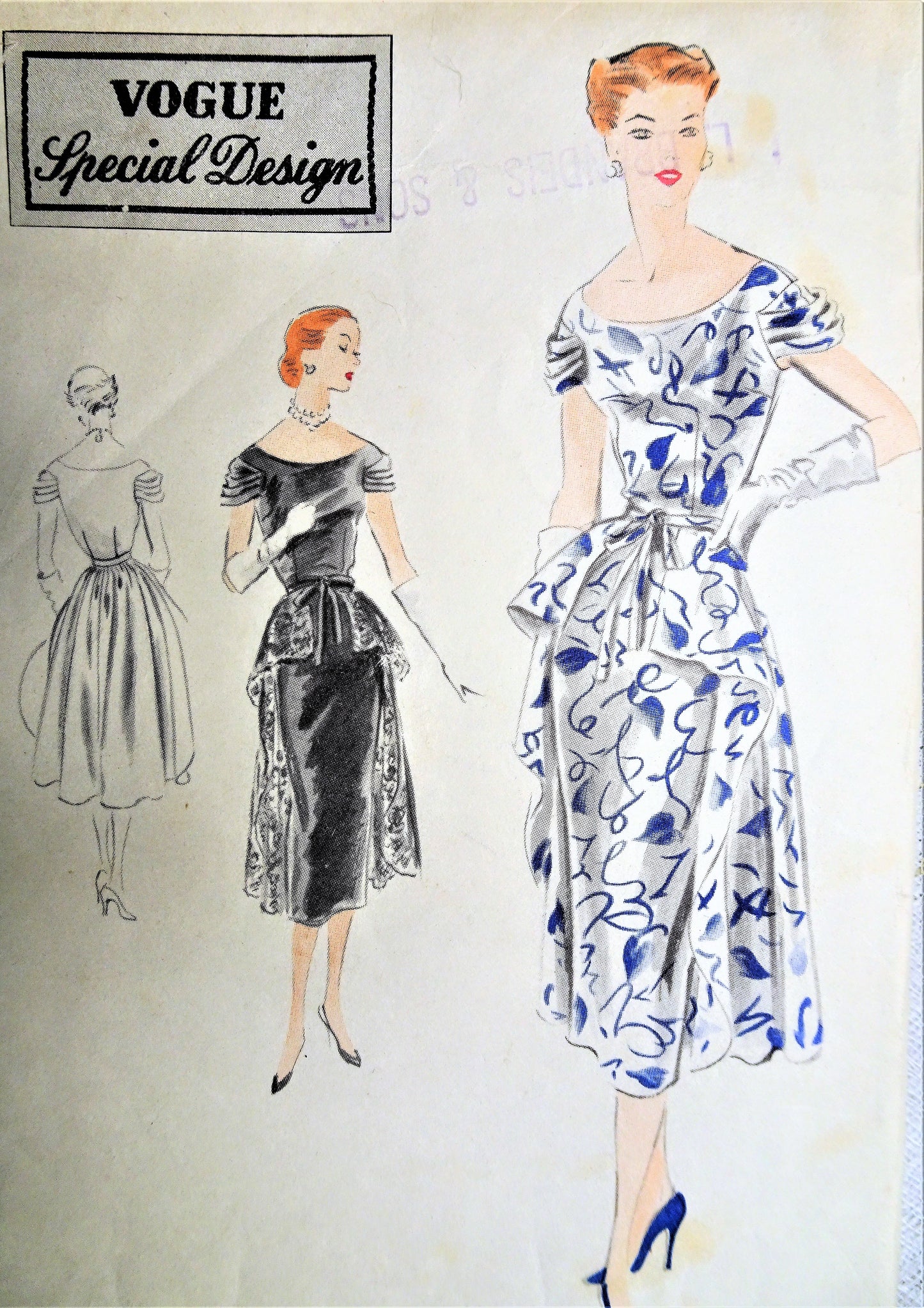 1950s GORGEOUS Party Evening Dress Pattern VOGUE Special Design 4311 Lovely Cascade Overskirt, Bias Folds Form Cap Sleeves Bust 34 Vintage Sewing Pattern