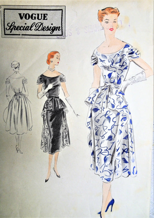 1950s GORGEOUS Party Evening Dress Pattern VOGUE Special Design 4311 Lovely Cascade Overskirt, Bias Folds Form Cap Sleeves Bust 34 Vintage Sewing Pattern