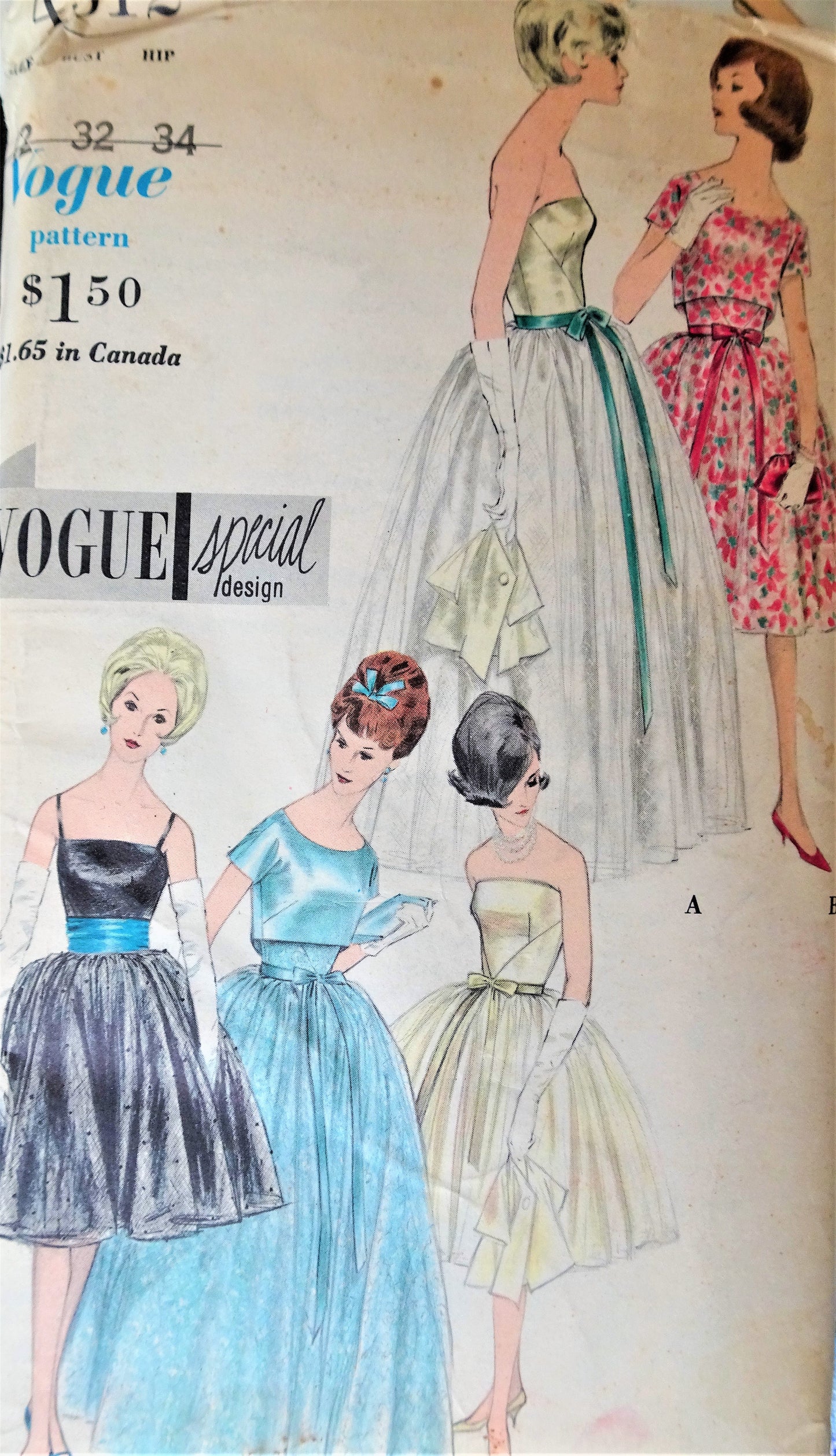 1960s DREAMY Evening Gown or Bridesmaid Dress and Bolero Jacket Pattern VOGUE Special Design 4312 Stunning Strapless or Straps Full Skirted Cocktail Party Dress,2 Lengths, Bust 32 Vintage Sewing Pattern