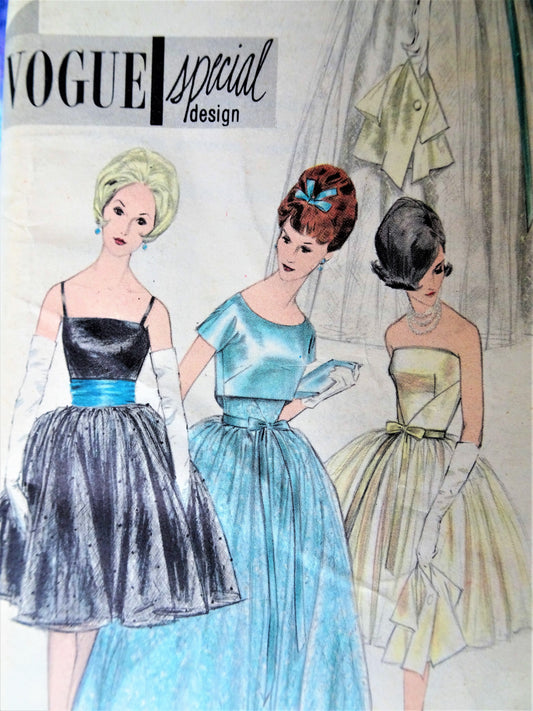 1960s DREAMY Evening Gown or Bridesmaid Dress and Bolero Jacket Pattern VOGUE Special Design 4312 Stunning Strapless or Straps Full Skirted Cocktail Party Dress,2 Lengths, Bust 32 Vintage Sewing Pattern