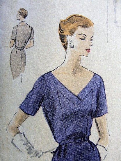 1950s CLASSY Slim Dress and Fitted Peplum Jacket Pattern VOGUE Special Design 4427 Lovely Deep V Neckline Dress Beautifully Fitted Jacket Bust 36 Vntage Sewing Pattern