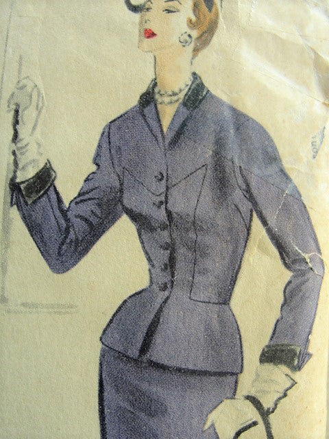 1950s CLASSY Slim Dress and Fitted Peplum Jacket Pattern VOGUE Special Design 4427 Lovely Deep V Neckline Dress Beautifully Fitted Jacket Bust 36 Vntage Sewing Pattern