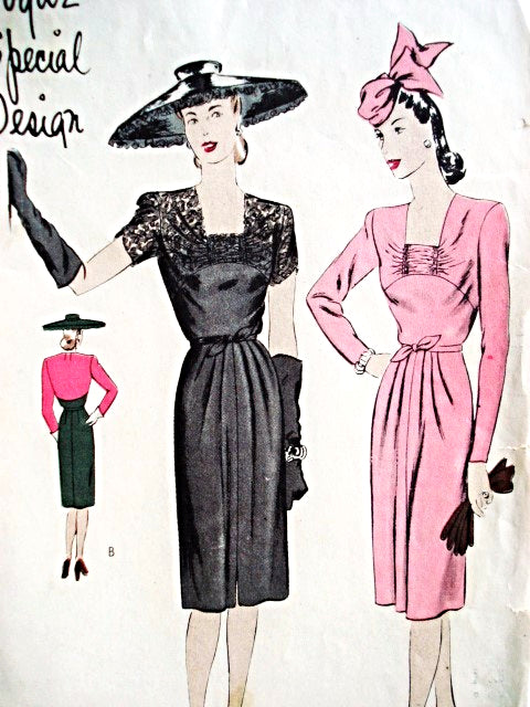 1940s BEAUTIFUL Cocktail Party Dress VOGUE SPECIAL DESIGN 4474 Figure Flattering Style Daytime or Evening Bust 34 Vintage Sewing Pattern