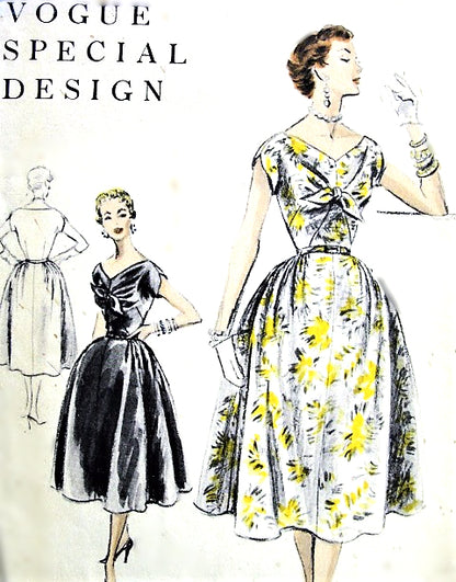 1950s FLATTERING Evening Cocktail Party Dress Pattern VOGUE Special Design 4494 Low Shaped V Neckline Beautiful Style Bust 36 Vintage Sewing Pattern