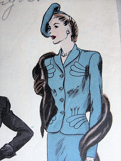 1940s STUNNING Suit Pattern VOGUE Special Design 4569 Unique Design With Applique Motifs, Slim Skirt, Day or Evening Suit Bust 30 Vintage Sewing Pattern