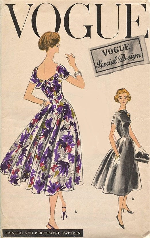 1950s GORGEOUS Evening Party Cocktail Dress Pattern VOGUE Special Design 4737 Figure Flattering Style Bust  34 Vintage Sewing Pattern
