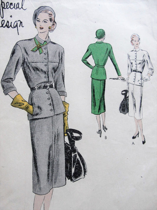 1940s Vintage STYLISH Slim Belted Suit with Insert Pockets Vogue 4787 Sewing Pattern Bust 30