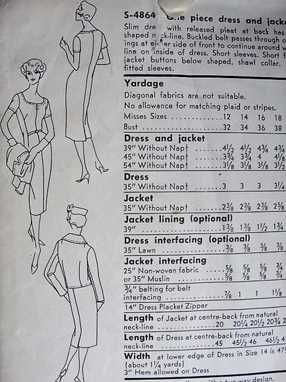 1950s STYLISH Slim Dress and Jacket Pattern VOGUE Special Design 4864 Day or Cocktail Party Dinner Dress Bust 34 Vintage Sewing Pattern