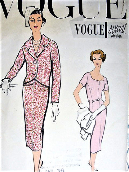 1950s STYLISH Slim Dress and Jacket Pattern VOGUE Special Design 4864 Day or Cocktail Party Dinner Dress Bust 34 Vintage Sewing Pattern