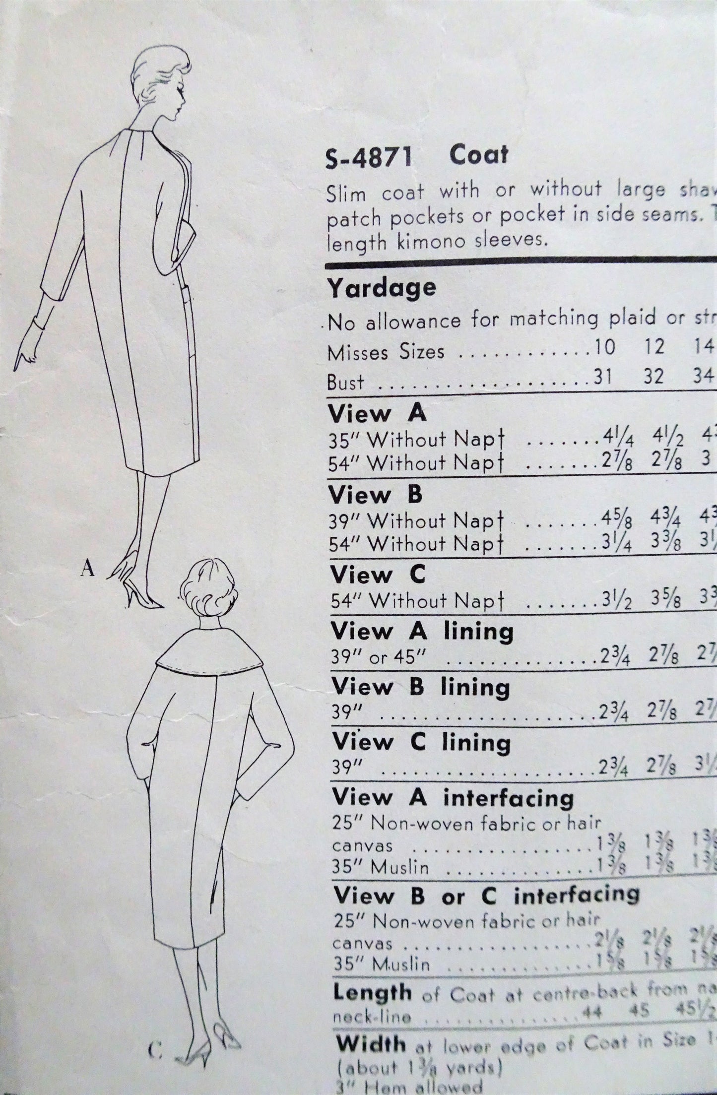 1950s CHIC Slim Coat Pattern VOGUE Special Design 4871 Two Wonderful Styles Bust 32 Vintage Sewing Pattern