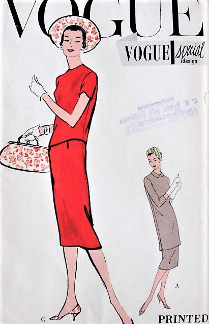1950s ELEGANT 2 Pc Dress Pattern VOGUE Special Design 4879 Slim Skirt With 2 Overblouse Lengths Day or Dinner Bust 34 Vintage Sewing Pattern