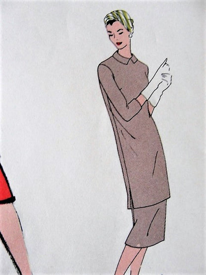 1950s ELEGANT 2 Pc Dress Pattern VOGUE Special Design 4879 Slim Skirt With 2 Overblouse Lengths Day or Dinner Bust 34 Vintage Sewing Pattern