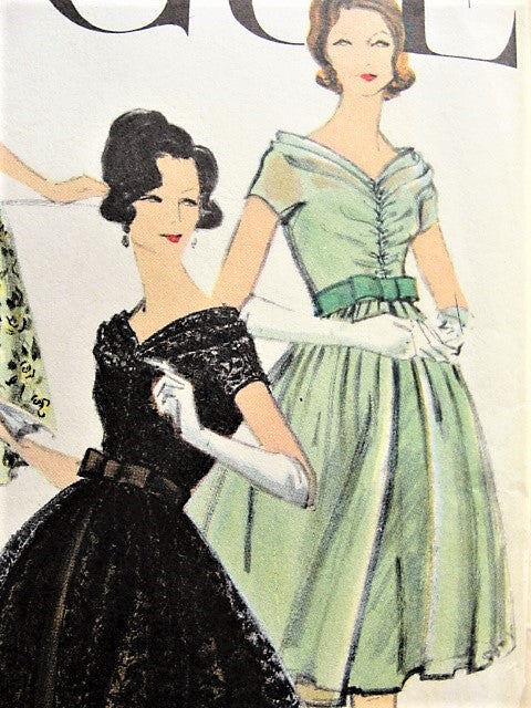 1950s LOVELY Evening Dress and Slip Pattern VOGUE Special Design 4919 Dreamy V Necklines, Shirred Bodice, Full Skirt Cocktail Party Dress Bust 36 Vintage Sewing Pattern FACTORY FOLDED