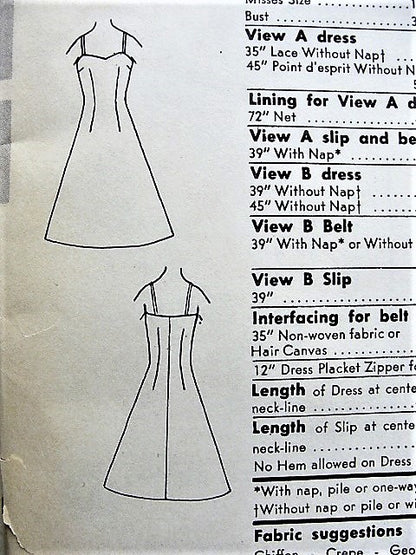 1950s LOVELY Evening Dress and Slip Pattern VOGUE Special Design 4919 Dreamy V Necklines, Shirred Bodice, Full Skirt Cocktail Party Dress Bust 36 Vintage Sewing Pattern FACTORY FOLDED