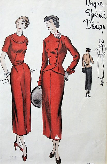 1940s STUNNING VOGUE  Special Design 4920 Slim Classy Button Back Dress, Fitted Double Breasted Jacket Cutaway Front, Daytime or Evening Dress Bust 34 Vintage Sewing Pattern