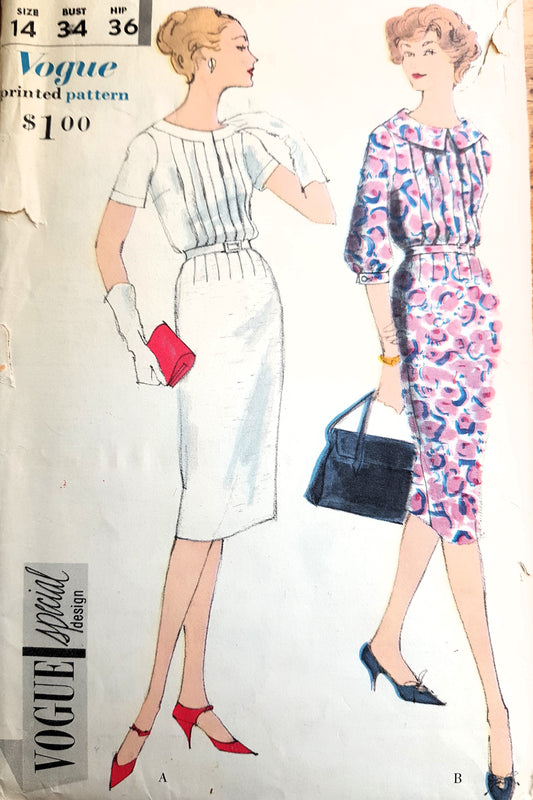 Late 50s CLASSY Slim Dress Pattern VOGUE Special Design 4979 Chic Design Day or After 5, Bust 34 Vintage Sewing Pattern