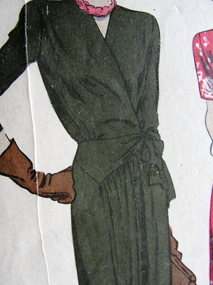 1940s STUNNING Front Wrap Dress Pattern VOGUE 5017 CLASSY Surplice Bodice Day or Evening Dinner Party Dress Bust 34 Vintage Sewing Pattern