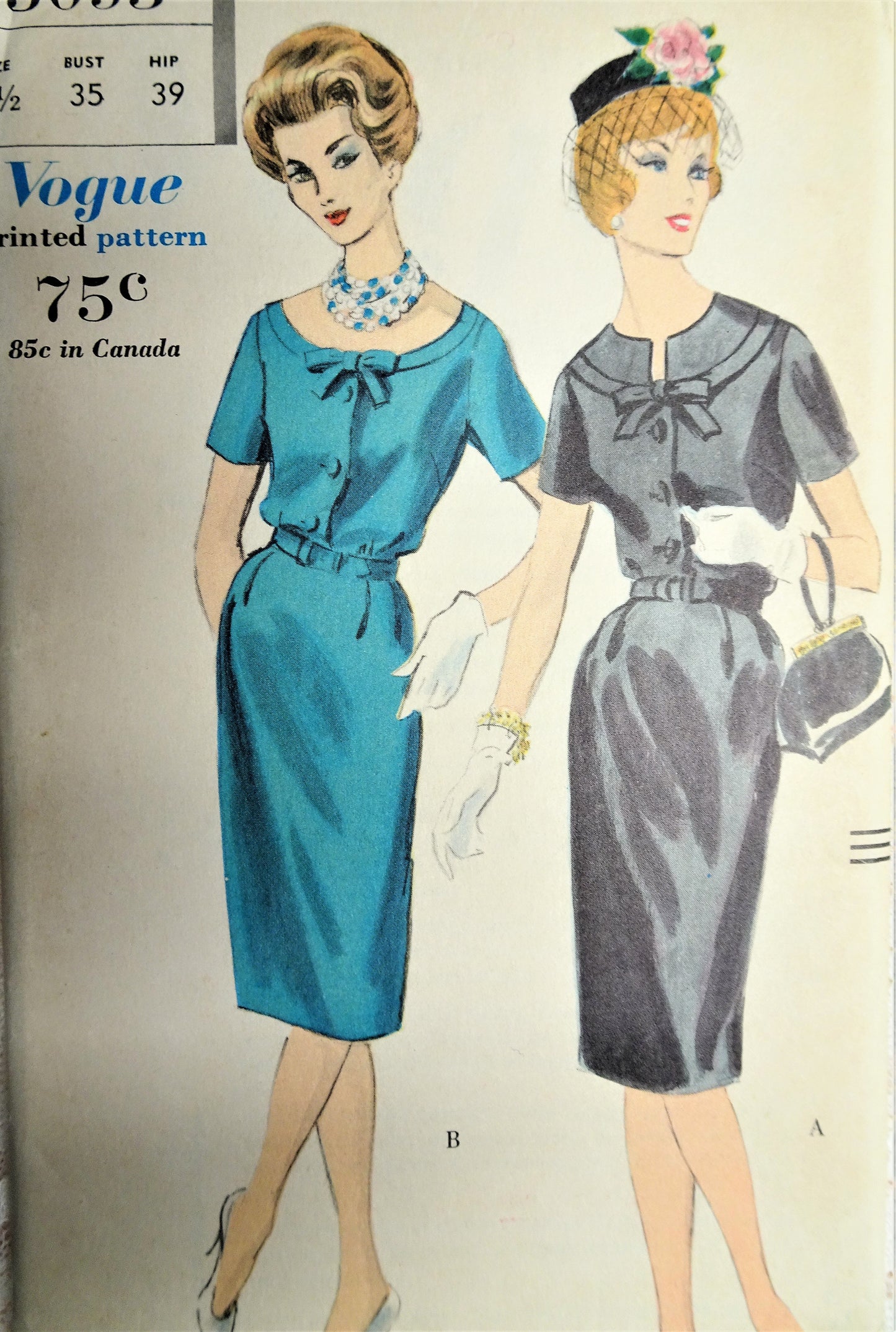 1960s CLASSY Slim Dress Pattern VOGUE 5093 Button Front Bodice 2 Version Styles, Bust 35 Vintage Sewing Pattern FACTORY FOLDED