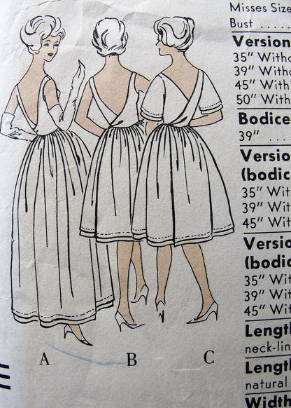 1960s Vintage ELEGANT Wrapped Back Dress with Gathered Skirt Vogue 5124 Sewing Pattern Bust 34