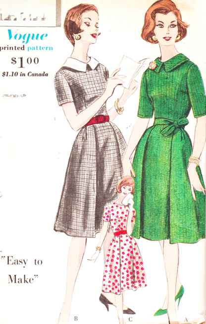 1960 LOVELY Dress Pattern Easy To make VOGUE 5161 Two Style Versions, Flattering Side Pleats, Bust 38 Vintage Sewing Pattern