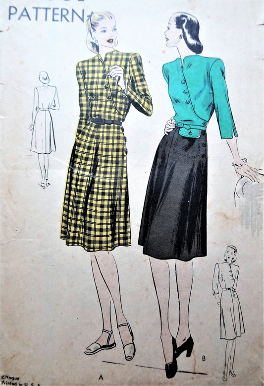 1940s STUNNING Dress Pattern VOGUE 5213 Unique Surplice Closing Dress, Lovely Design, Two Versions, Bust 32 Vintage Sewing Pattern