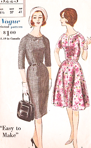 1960s CLASSY Slim or Flared Skirted Dress Pattern VOGUE 5223  Keyhole Neckline Version, Bust 37 Easy To make Vintage Sewing Pattern