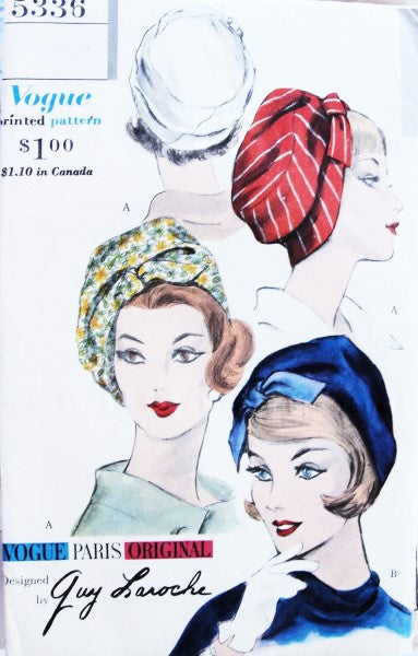 Early 60s RARE Guy Laroche HAT Chapeau Pattern VOGUE PARIS ORIGINAL 5336 Flirty Profile Toque Beret Hat Vintage Sewing Pattern