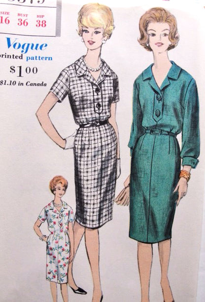 1960s Slim Dress Pattern VOGUE 5379 Nice Style Details French Cuffs Version Bust 36 Vintage Sewing Pattern FACTORY FOLDED