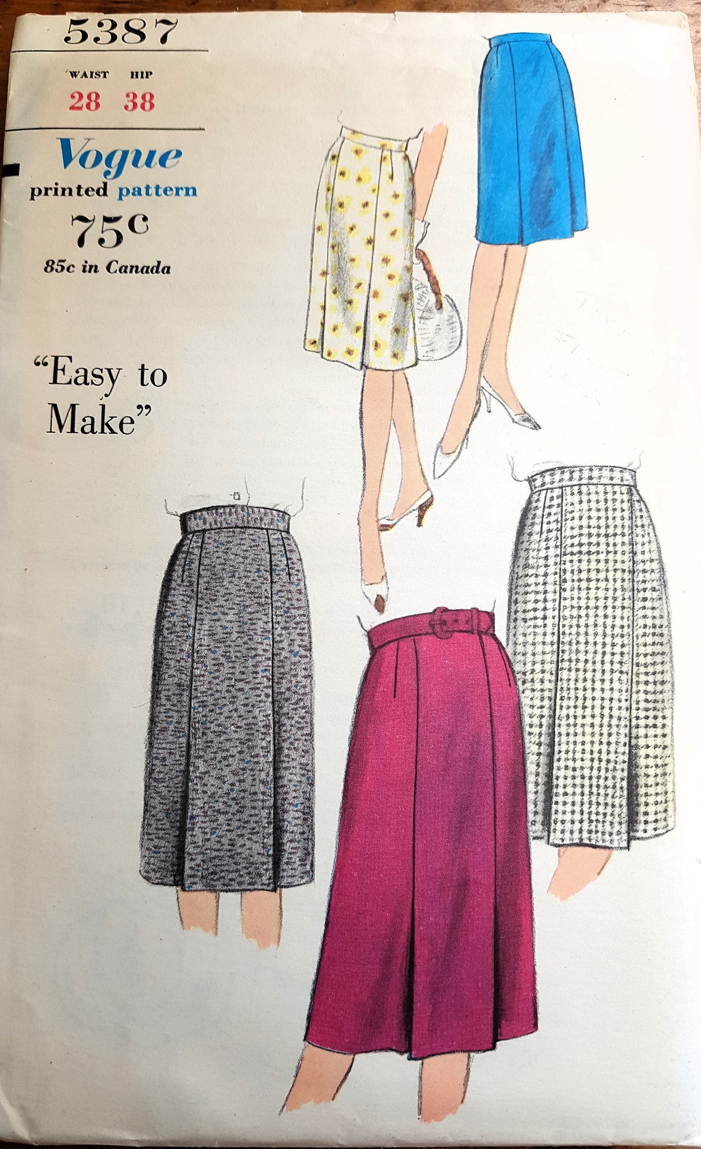 Early 1960s STYLISH Skirts Easy To Make Pattern VOGUE 5387 Six Gored Skirt, Side Front and Side Back Seams Ending In Pleats, Waist 28 Vintage Sewing Pattern FF