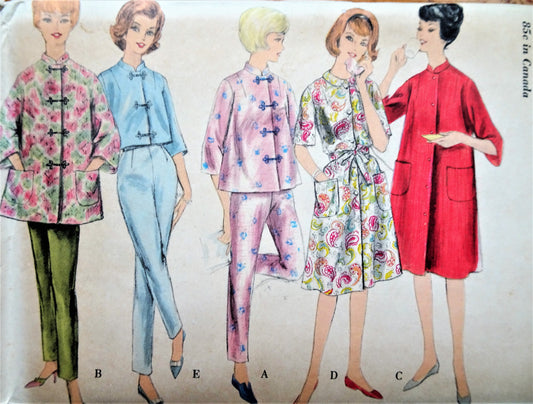1960s FAB Pajamas and Robe Pattern VOGUE 5412 Lovely Lounging Cigarette Pants and Jacket, House Coat Robe, Size Medium Vintage Sewing Pattern FACTORY FOLDED