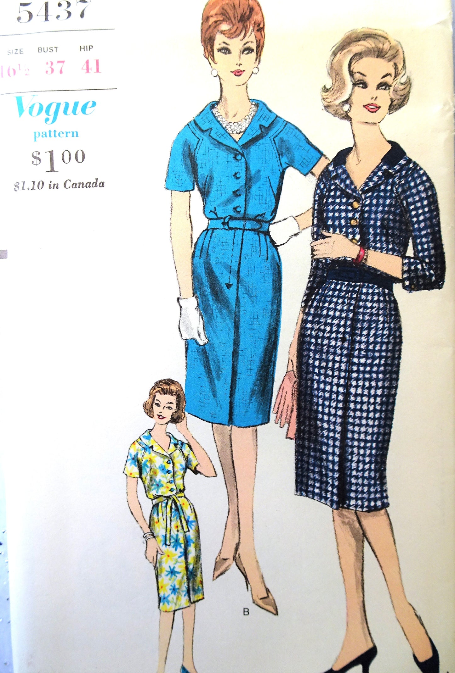 Early 1960s CLASSY Slim Front Button Dress Pattern VOGUE 5437 Bust 37 Vintage Sewing Pattern FF