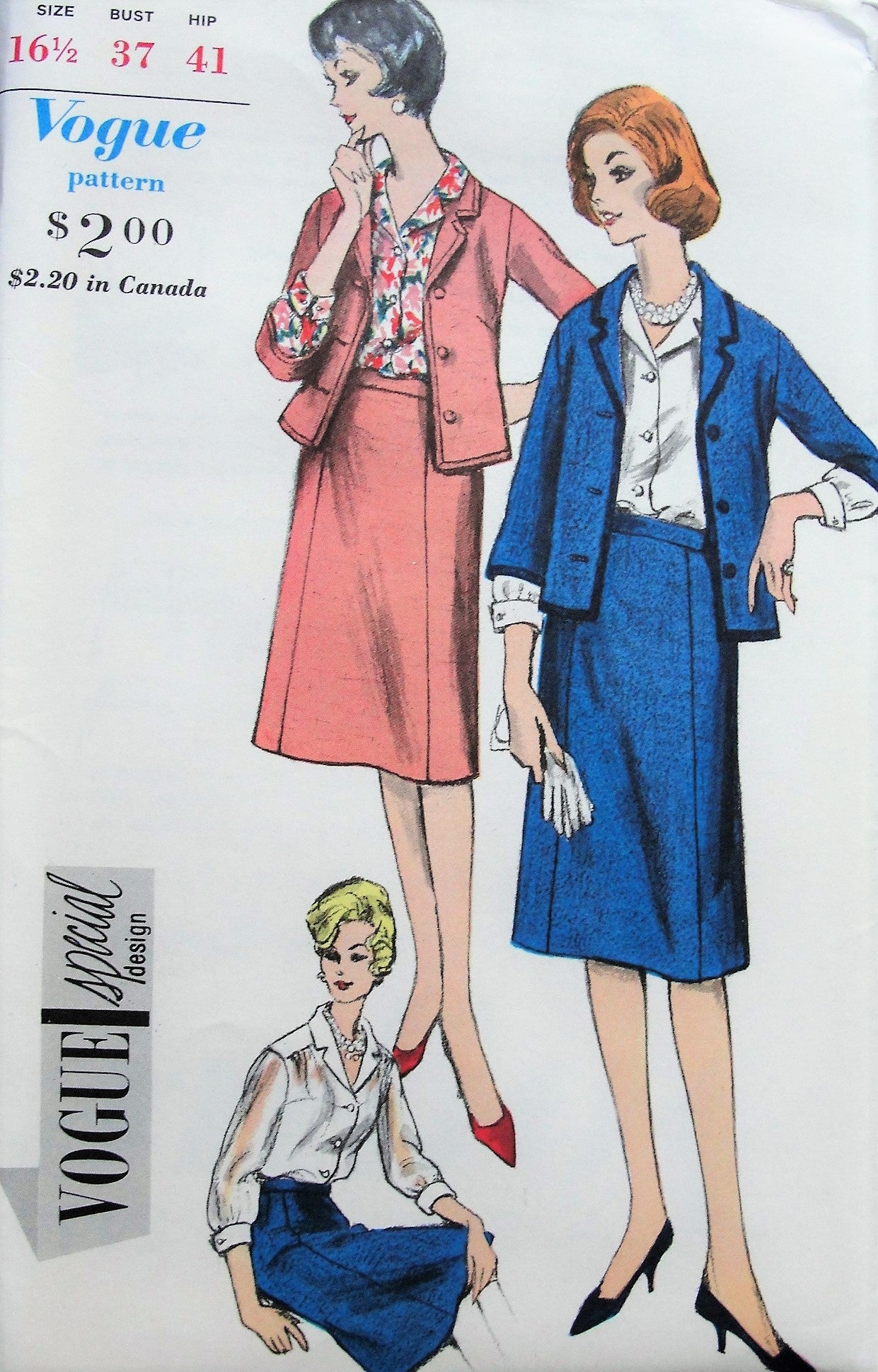 1960s Vintage SMART Suit and Blouse with Notched Collar Vogue 5446 Sewing Pattern Bust 37