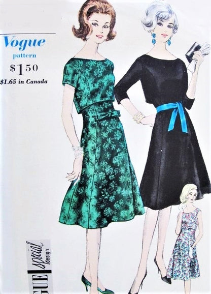 1960s LOVELY Party Evening Cocktail Dress and Overblouse Pattern VOGUE Special Design 5472 Figure Flattering Design Bust 36 Vintage Sewing Pattern FF