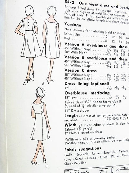1960s LOVELY Party Evening Cocktail Dress and Overblouse Pattern VOGUE Special Design 5472 Figure Flattering Design Bust 36 Vintage Sewing Pattern FF