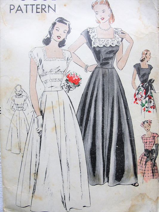 1940s GLAM Evening Gown or Bridal Dress Pattern VOGUE 5484 Flattering Square Neckline Beautiful Options Bust 34 Vintage Sewing Pattern